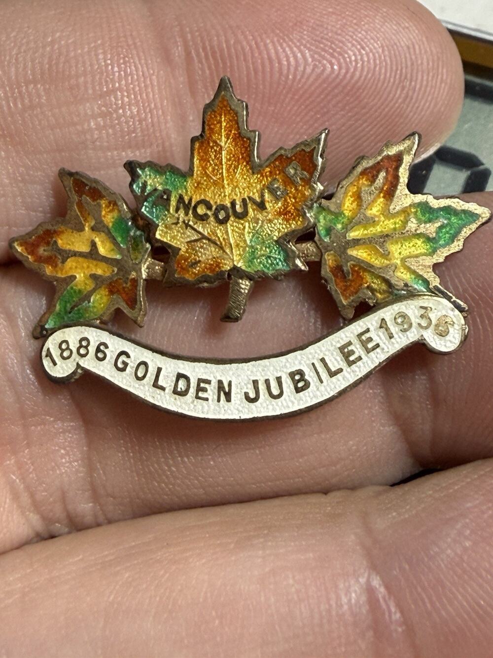 Vintage 1936 Vancouver Golden Jubilee Sterling Silver Enamel Pin Jacoby Bros